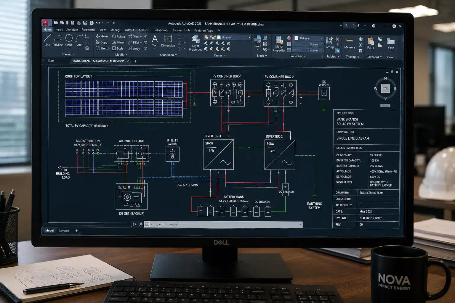 Bank branch, solar system design (AutoCAD)
